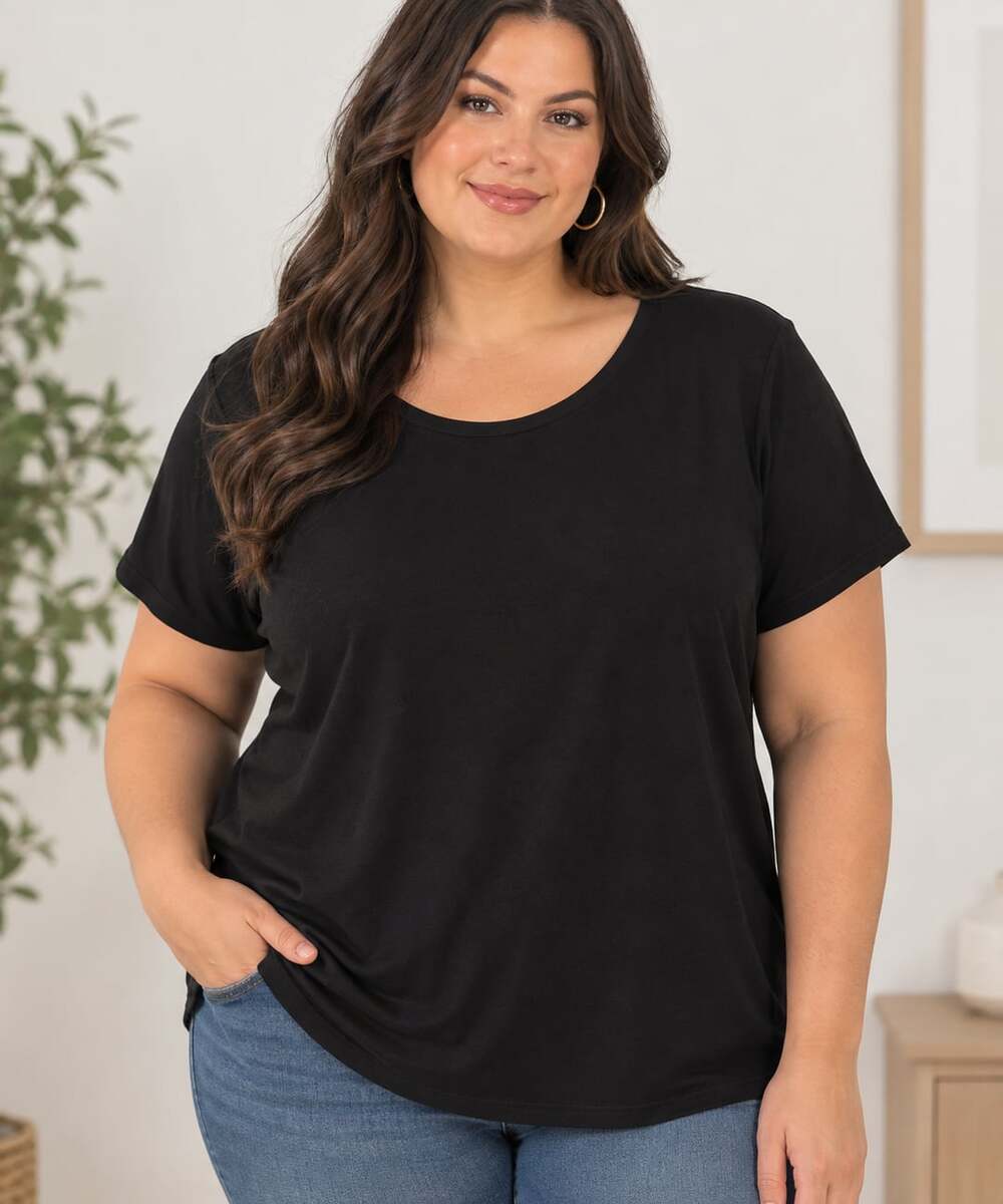 Bundle of 5 -Rafaella Women's Plus Size Black Scoop Neck Short Sleeve Top XXL